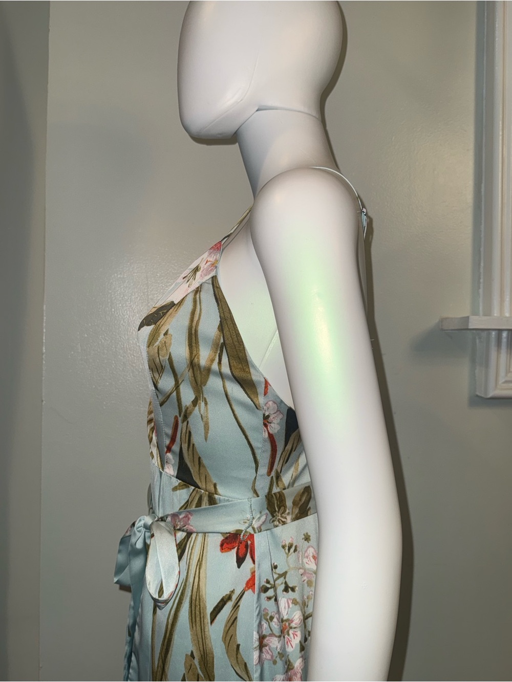 Lulu's Soft Sage Floral Belt Tie Maxi Dress with Coral Accents - Picture 7 of 14